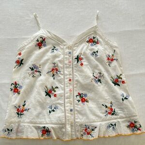 Anthropologie Ivory embroidered Flower top